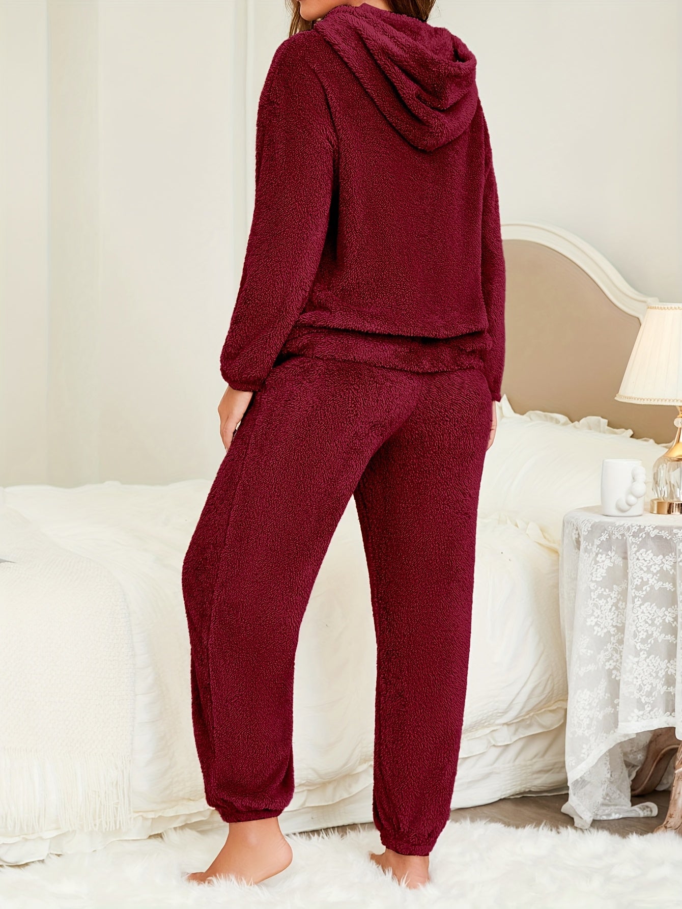 Women'S Cozy Fleece Hooded Sweatsuit Set - Soft Plush Pajamas with "I'm a Good " Lettering, Long Sleeve Hooded Sweatshirt & Pants, Casual Fall/Winter Home Wear