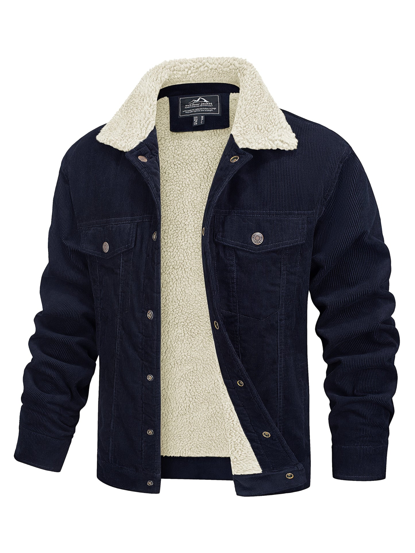 Men's Heavy-Duty Winter Jacket with & Lapel Collar - Thick Warm Trucker Jacket Suitable for Hiking, Camping, Outdoor Workwear - Machine-Washable Coat with Multi-Pocket Design (Fall/Winter)