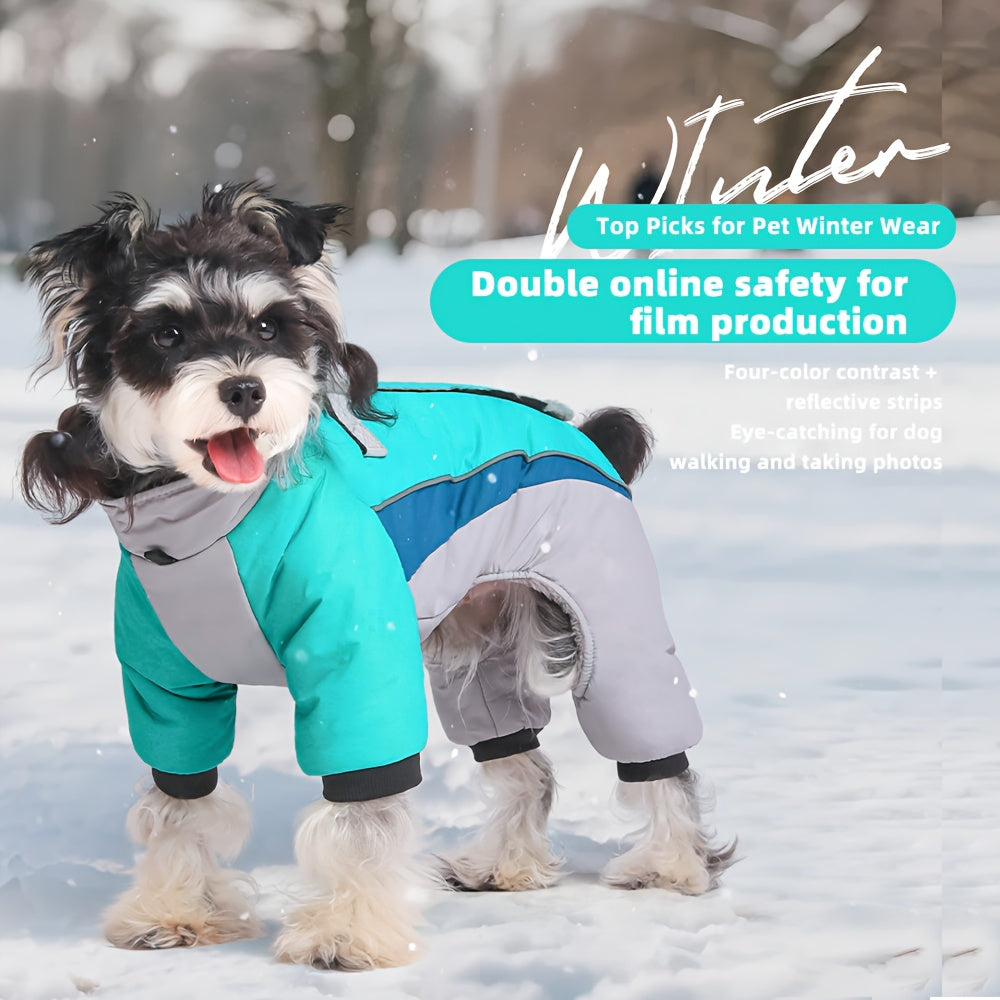 1pc Heavy-Duty Winter Dog Coat with 4-Wheel Houndout Design- Thermal Insulated Snowproof Jacket for Small, Medium, Large Dogs- Easy Snap Buttons& Closure, Reflective Safety strips- Ideal for Shih Tzu, Pomeranian, Cocker Spani