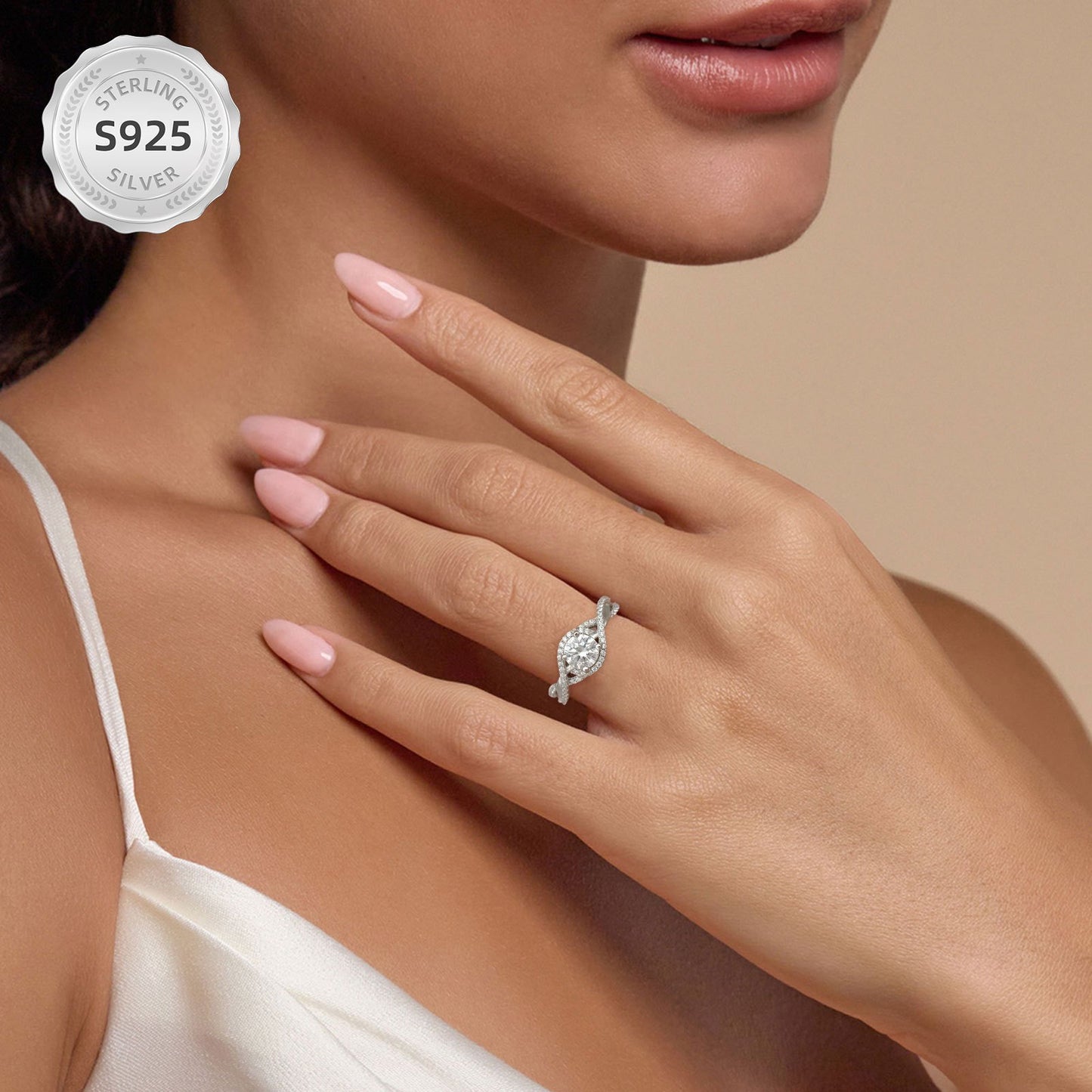 Moissanite Twisted Engagement Ring 1.28 Carat (ctw) D Color VVS Clarity 18K Golden Plated 925 Sterling Silver Infinity Promise Ring Moissanite Jewelry Gifts for Valentine'S Day Mother'S Day Birthday Anniversary