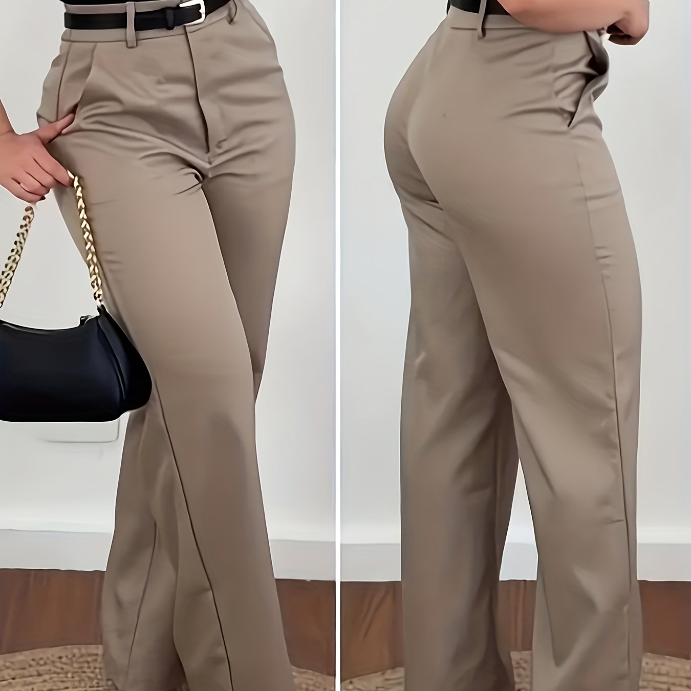 Fashionable Retro Women'S Suit Pants, Casual Daily Commute Professional Solid Color Women'S Trousers, Suitable for All Seasons, Non-Elastic Straight-Leg Trousers (No Belt)
