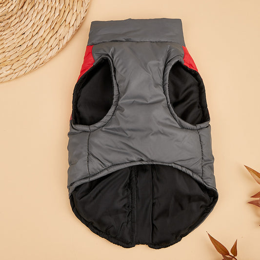 Thickened Warm Winter Dog & Cat Vest with Full-Zip Closure - Leash-Compatible Cozy Pet Jacket for Small & Medium Dogs & Cats, Soft Warm Lining, Easy On/Off, Durable & Comfortable for Outdoor Walks, Cozy Winter Outfit (GreyRed