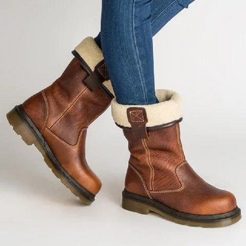 Women'S European and American Style Winter Mid-Tube Vest | Round-Toe Synthetic Upper with Buckle Strap, Non-Slip Rubber Sole, Warm and Durable Equestrian Boots, Suitable for Riding, Casual and Semi-Formal Occasions
