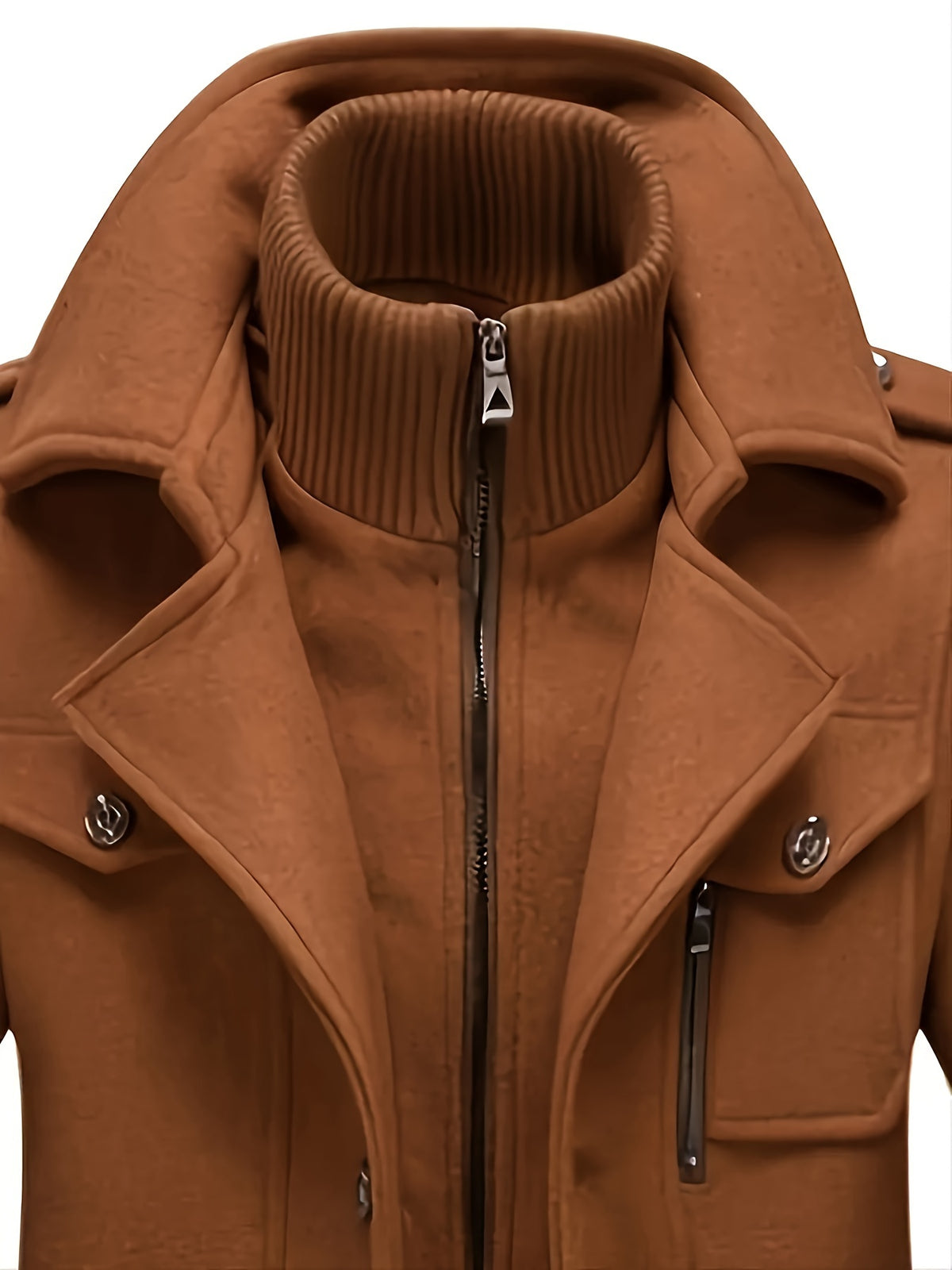 Men's Business Coat - Double Mid-Length Jacket with Collar & Single-Breasted Button Front, Warm Winter Coat Suitable for Office, Casual Wear - Solid Color Wool Jacket