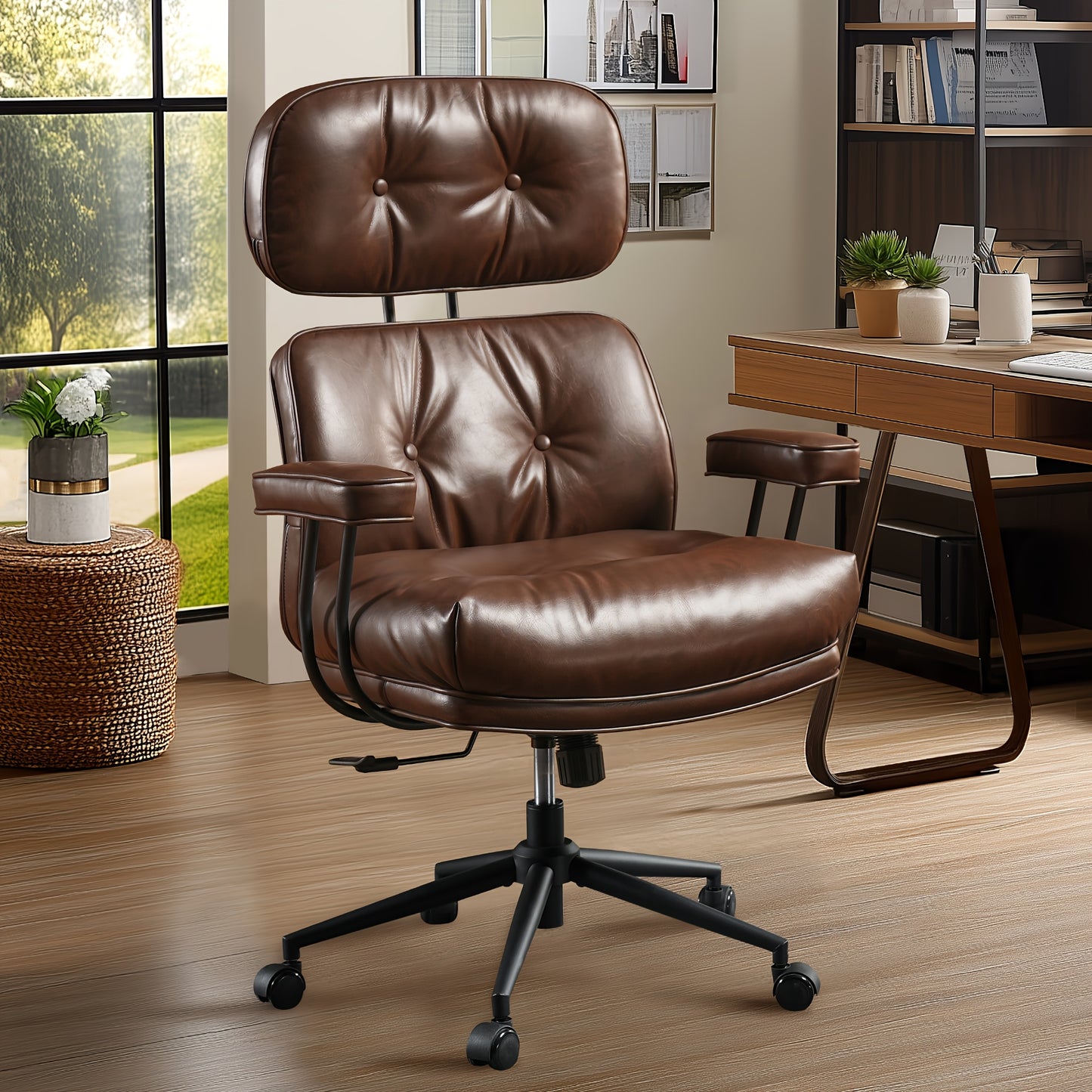 Oversized Modern Office Chair PU Leather, High Back Adjustable Desk Chair with Padded Armrests, Ergonomic Computer Chair for Home Office, Stylish Executive Chair with Lumbar Support