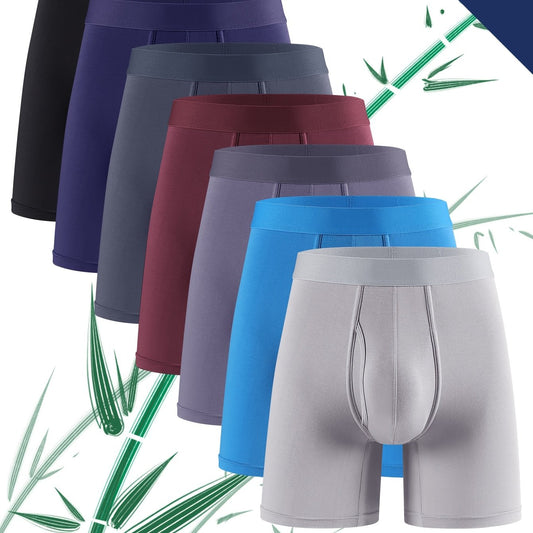 Men's 7pcs Long-Length Open-Leg Bamboo Fiber Underwear, Four Seasons Moisture-Wicking, Soft and Comfortable, Men's Briefs