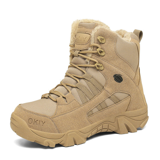 Men'S High-Top Tactical Hiking Boots - High Quality Faux Cover Upper & Rubber Sole, All-Season Round Toe Short Boots with Slip-Resistant Traction, Beige/Camel Color for Outdoor, Camping, Travel, Weddings & Business - Versatil