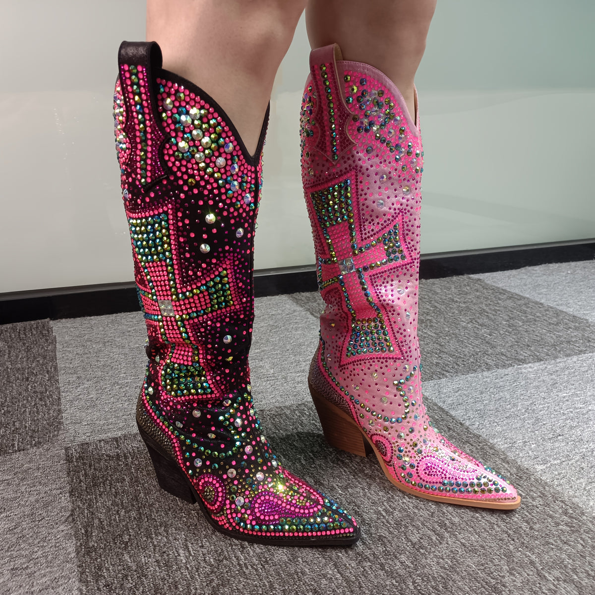Women'S Western Knee - High Cowboy Boots With Rhinestone Cross | Eye - Catching Bling, Authentic Style | Premium Fabric, Supportive Sole, Soft Cushion | Seasonless For Nightclubs, Parties, Festivals & Shopping Trips