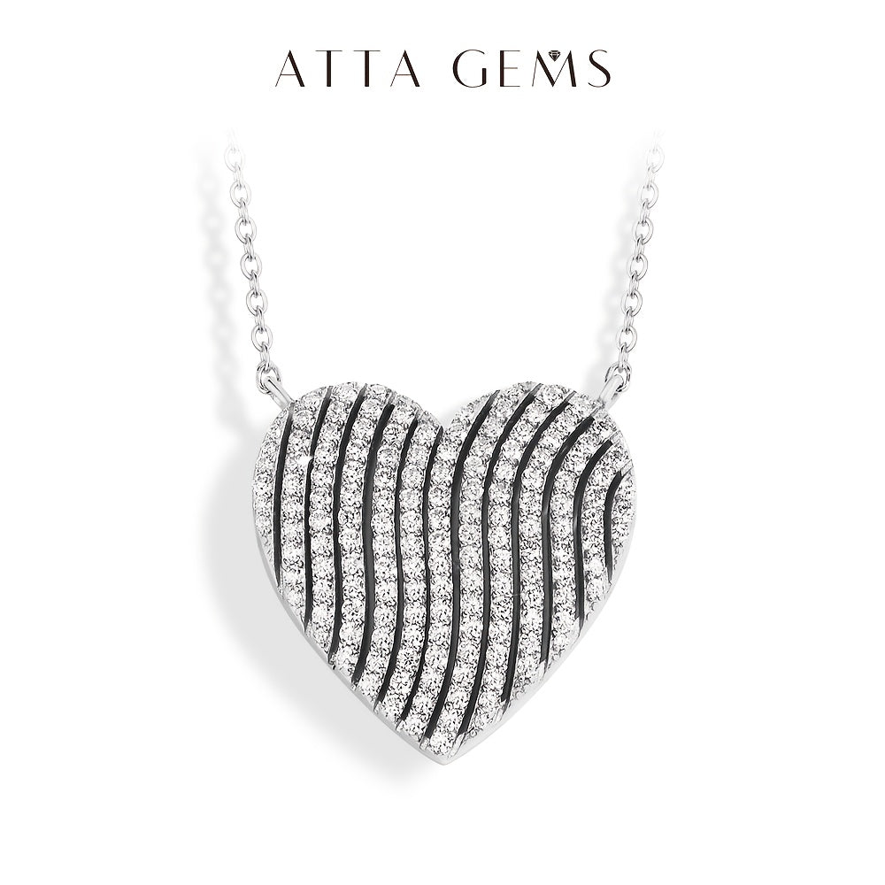 A 5.4-gram S925 Silvery Heart Necklace Has A Striped Design with Moissanite Inlays. It Is Gorgeous And Eye-catching, Suitable for Dating And Light Social Events. It Is An Ideal Jewelry Gift for Your Girlfriend Wife., Dating J
