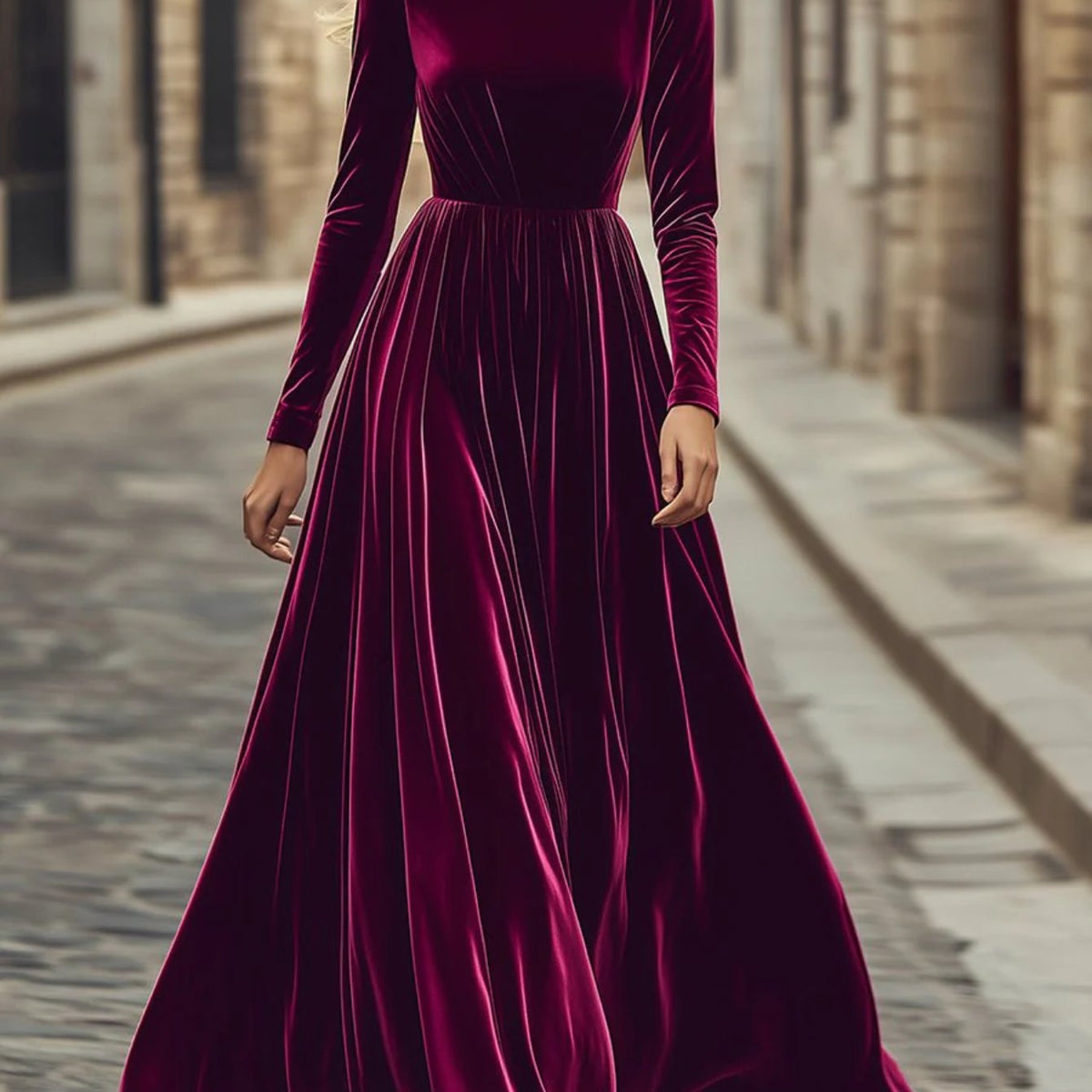 Women's Luxurious Burgundy (Wine Red) Velvet Turtleneck Maxi Dress - A-Line -Length Formal Gown with Cinched Waist & Long Sleeves, Hand Washable Winter Wedding, Prom, Gala & Party Dress