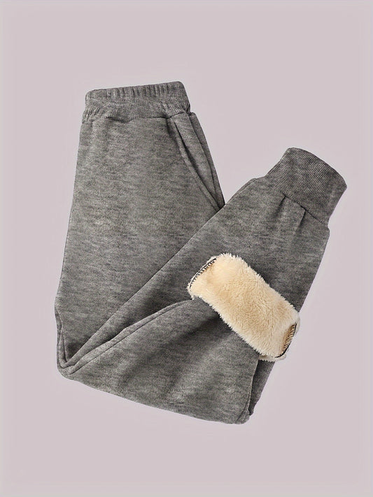 [Thermal Fleece-Lined Joggers] Black Thermal Fleece-Lined Girls' Joggers | Elastic Waist Winter Pants with Pockets, Machine Washable Casual Trousers for Teens & Tweens (Autumn/Winter), Perfect for Outdoor