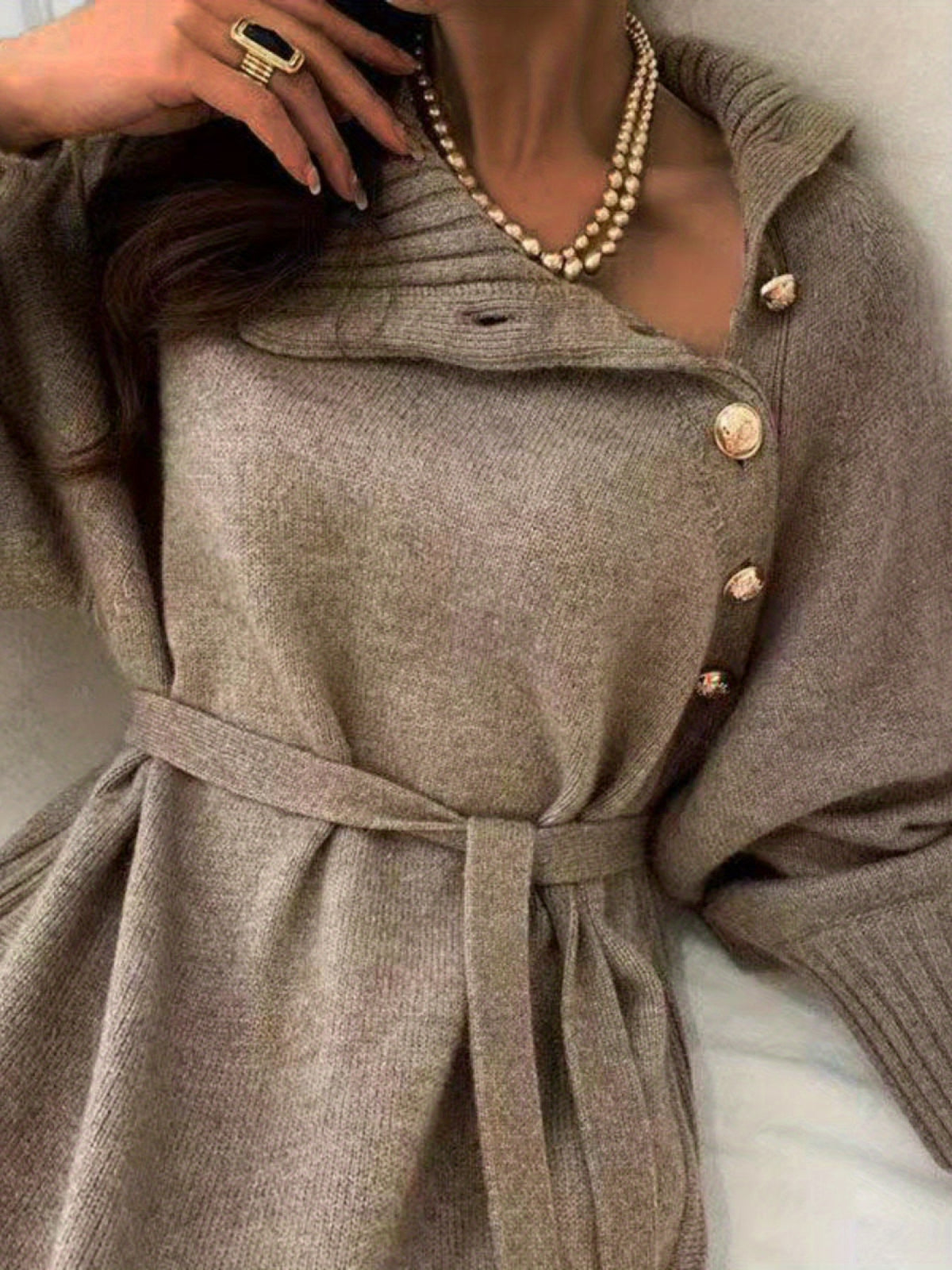 SCACTO 2025 Cozy Maxi Dress, Chunky Turtleneck, Adjustable Tie Waist, Loose Winter Sweater Gown