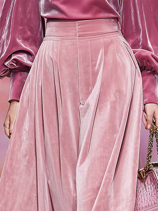 KIMKING Women's Pink Velvet A-Line Skirt - High-Waist Vintage Party Skirt with Pleated Hem & Pockets, Loose Fit Long Formal Skirts (S-XXL), Wedding Prom Special Occasion Outfits