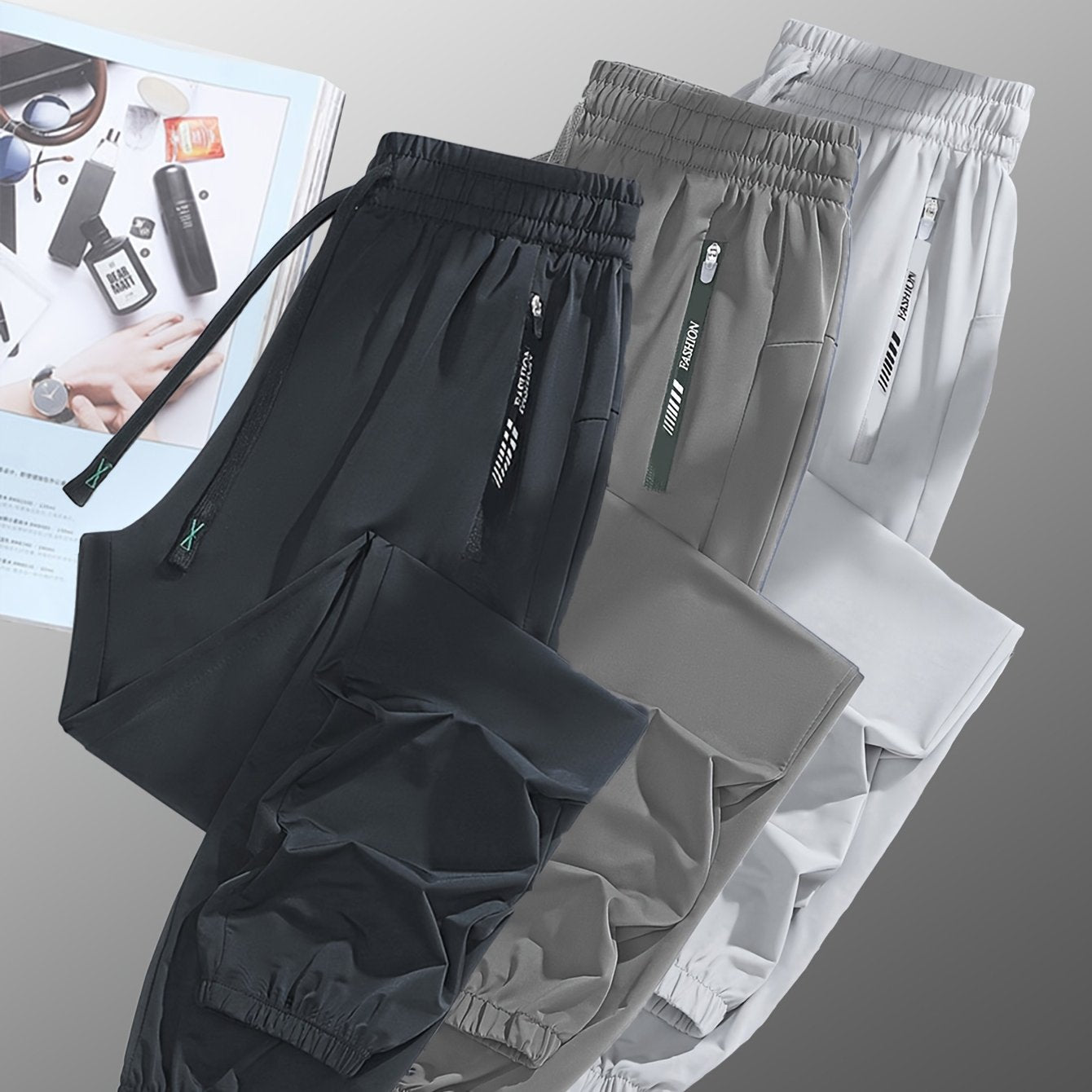 [3pcs Colorful Summer Joggers] 3pcs Women's Summer Casual Sports Pants | Ice Silky Fiber Fabric, Breathable, Elastic Waist, Tapered Running Cycling Joggers | Colorful