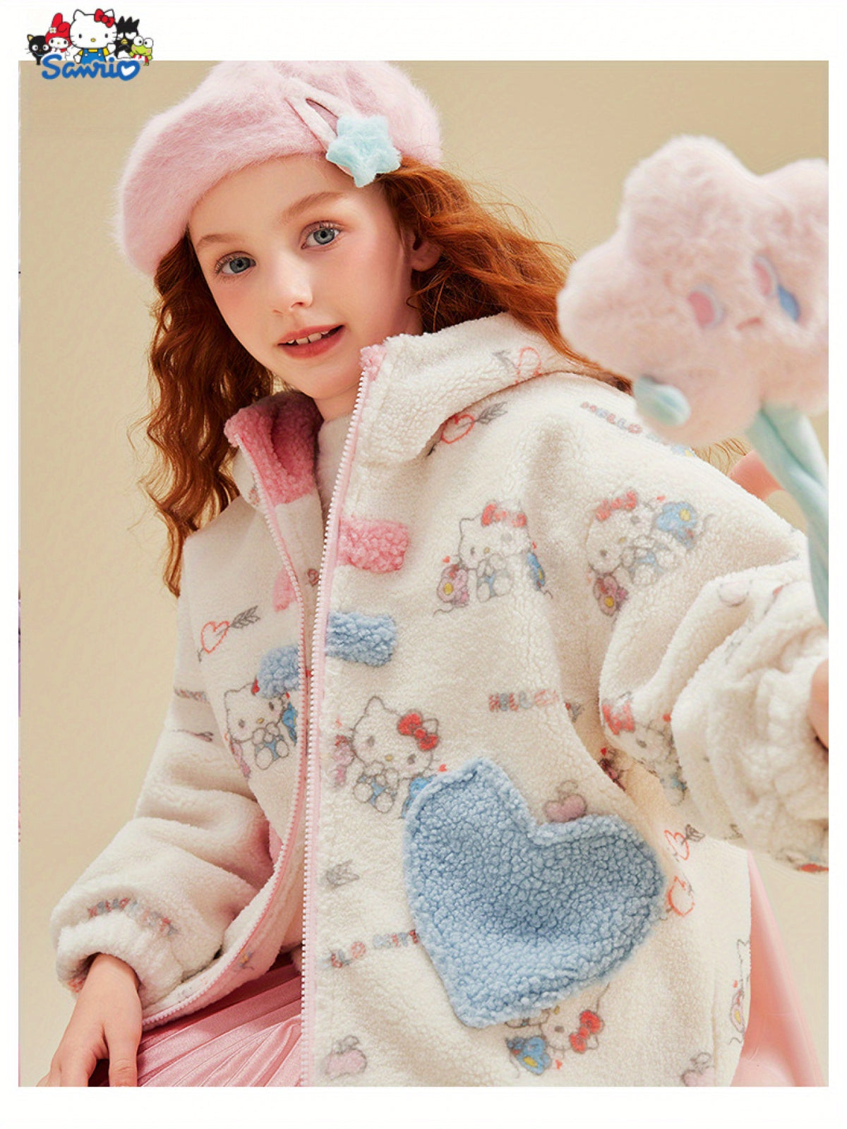[Officially Licensed] Sanrio Girls' Winter Coat Thickened Girls' Fashionable Stylish Children's Clothing Loose Thickened Hooded with 3D  Ears Design Excellent Warmth in Winter Beautiful and Elegant Delicate and Soft Fabric Ve