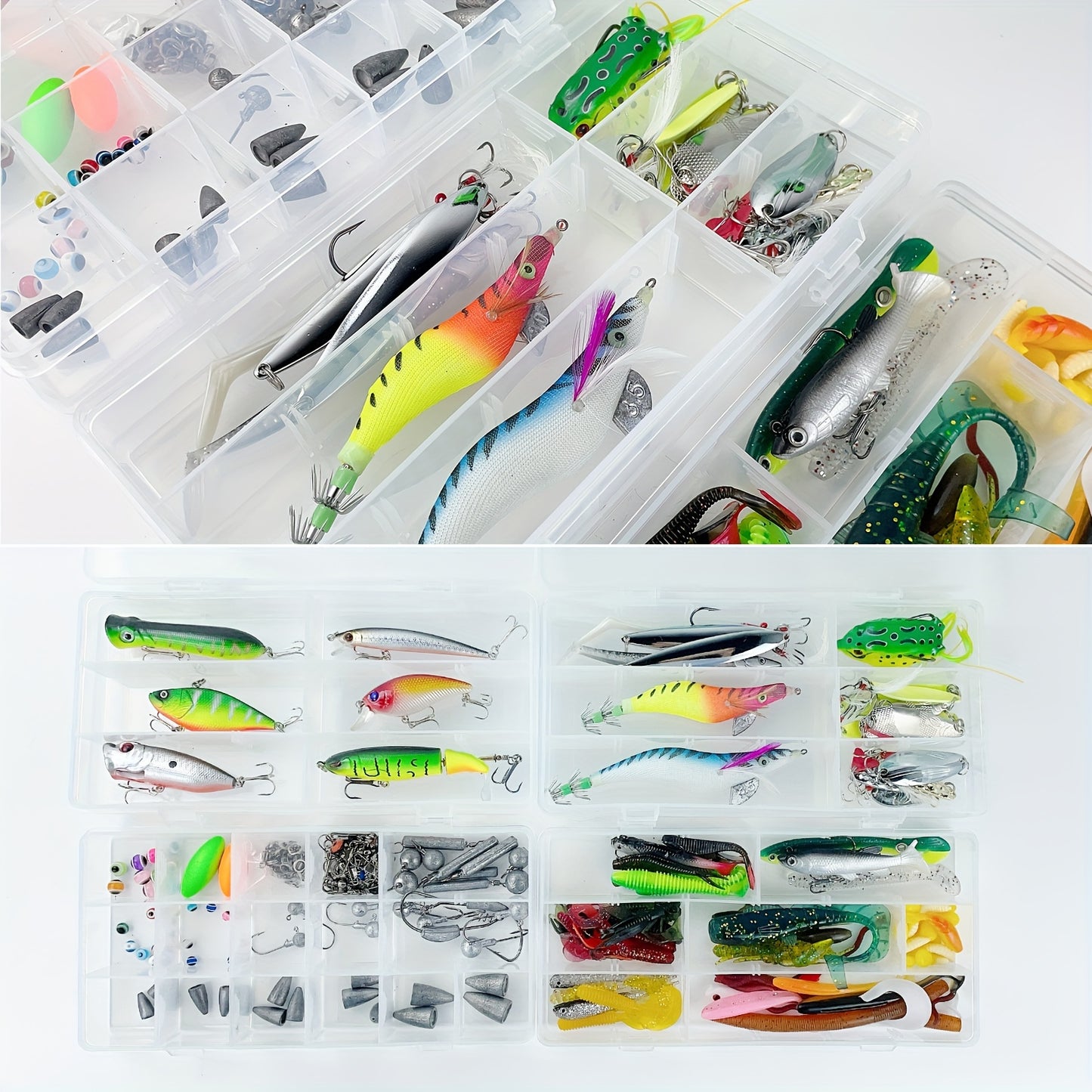 346pcs Fishing Lure Set Complete with Tackle Box, Featuring Minnows, Crankbaits, Spinnerbaits, Bait Rigs, Spoons, Soft Lures, Jigs, Hooks, Weights, Sinkers, And Topwater Lures Suitable for Both Freshwater And Saltwater, Perfe