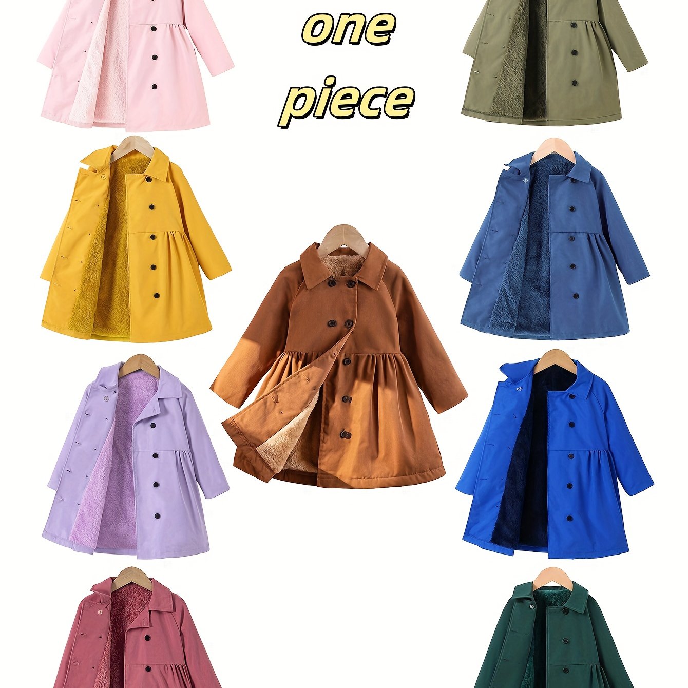 Girls' Cozy Fleece-Lined Double-Breasted Jacket - Solid Color Long Sleeve Casual Coat with Lapel Collar, Button Front & Side Pockets for Fall/Winter Outdoor Play, Hiking & Casual Attire, Hiking Apparel, Durable Outerwear, Gir