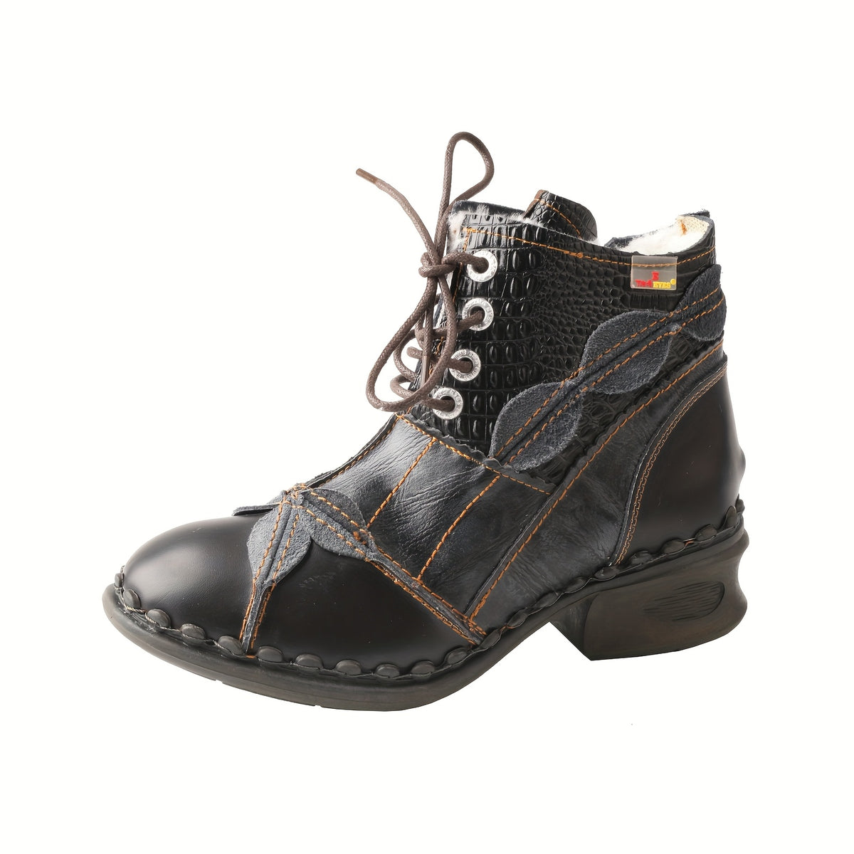 TMA EYES Women's Winter Warm Short Boots with, Thick Non-Slip Sole & Lamb Insole - Retro Lace-Up Round Toe Boots Suitable for Commuting, Casual & Office Wear - Coarse Heel Warm Boots