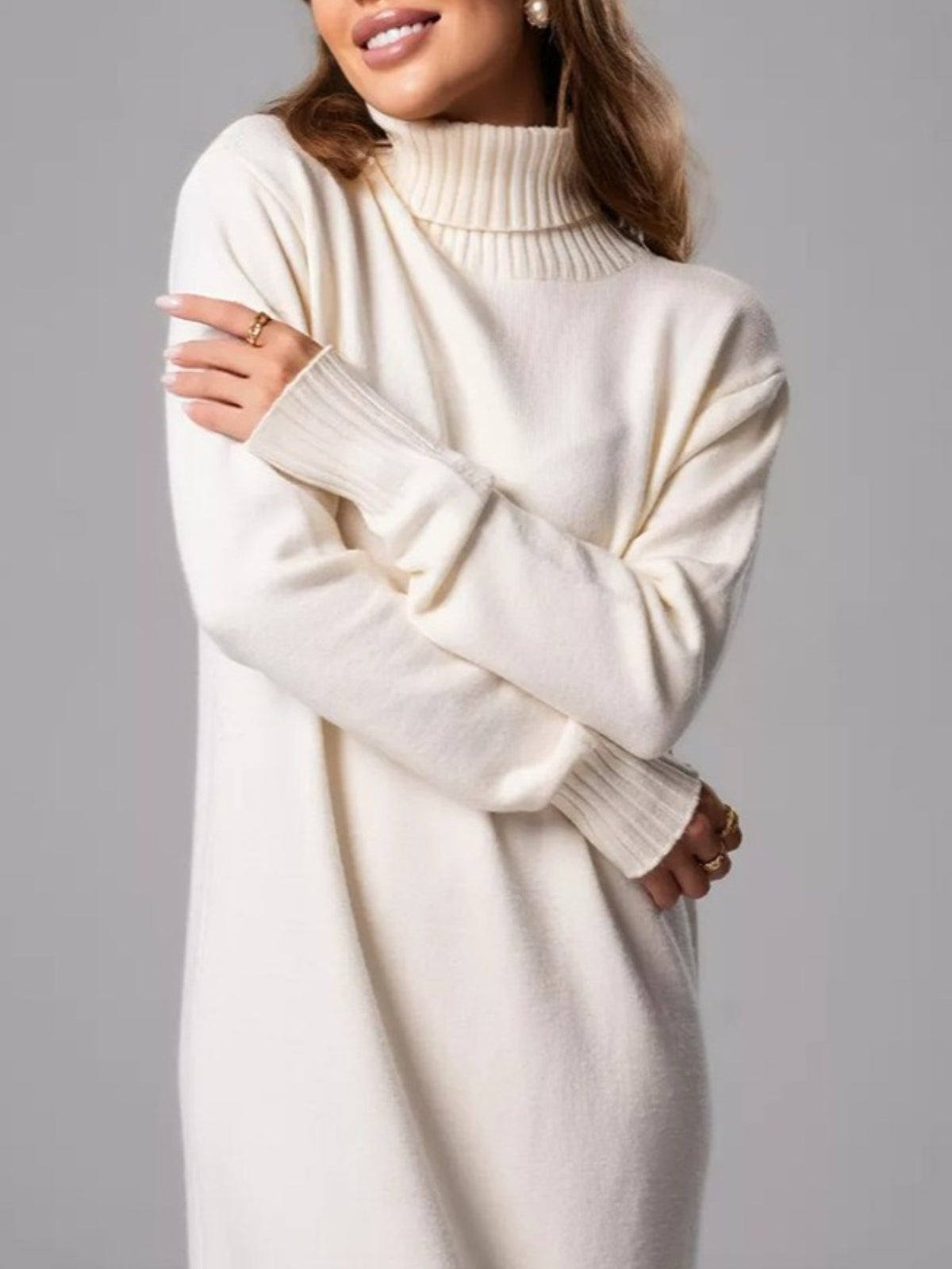 High Neck Dress Autumn and Winter New Loose Inner with Solid Color Thin Sweater Skirt, Winter Outfit, Seasonal Fashion, Elegant Design, Loose Fit, Cozy Material, Durable Construction, Women'S Dress, Long Sleeve Dress, Fashion
