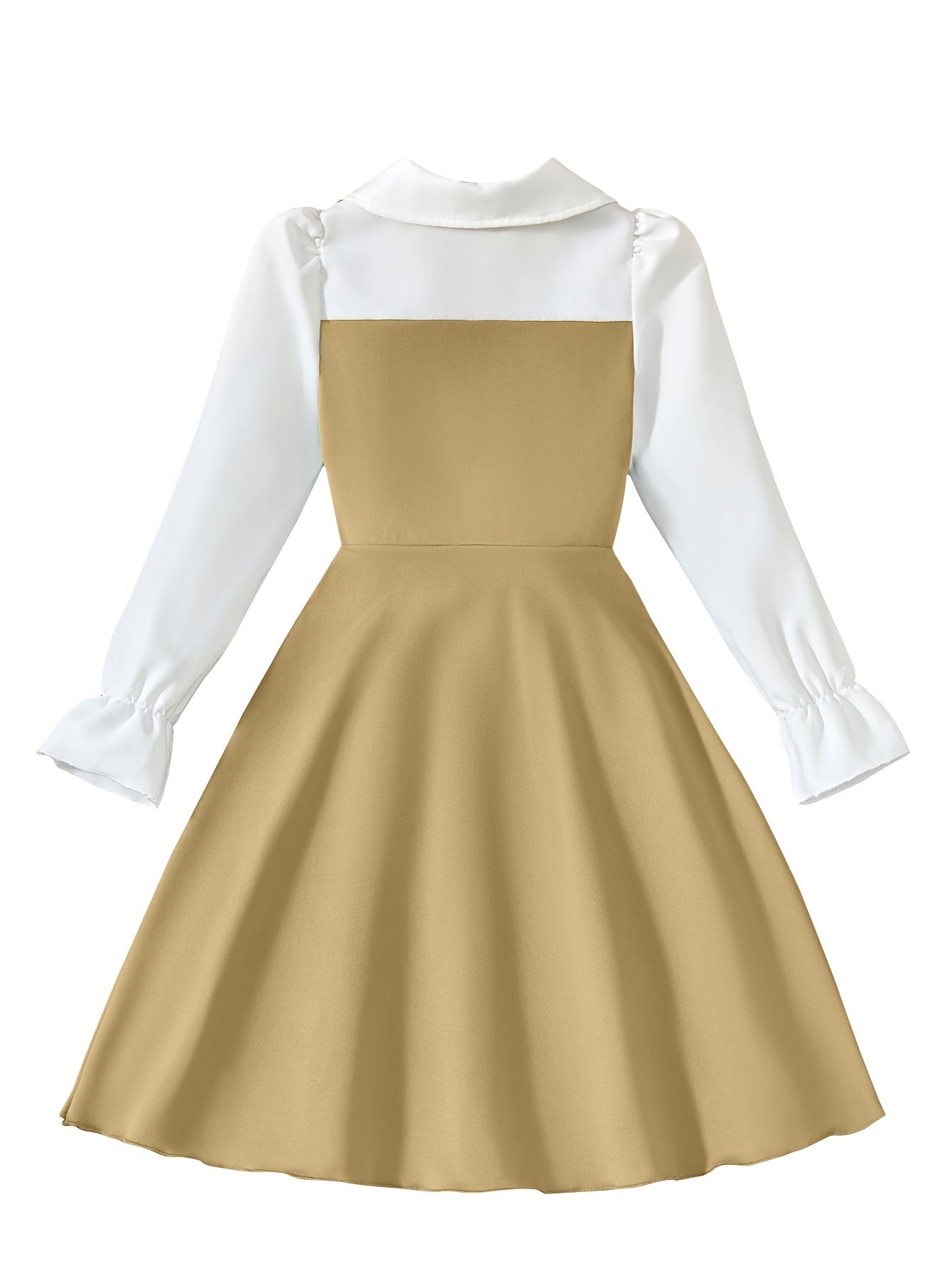 Girls' Elegant Long Sleeve Dress, Golden Chain Collar & Bell Skirt A-Line Party & Everyday Dress, Machine Washable Durable Fabric, Sturdy Construction Highquality Material, for School Christmas Birthday Outfits Holiday Outfit
