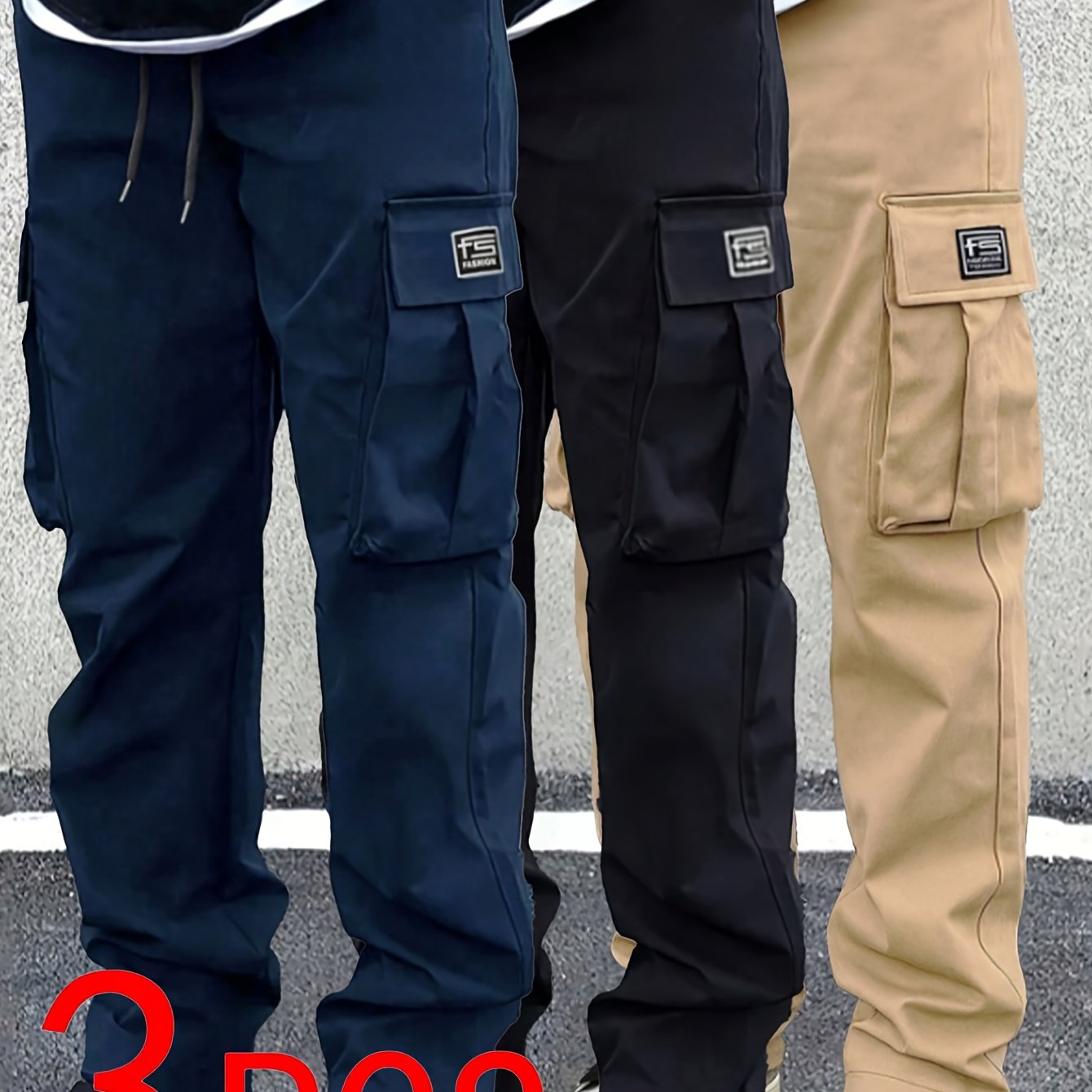 [Stylish | Versatile] 3pcs Stylish Versatile Men's Cargo Pants | Spring Autumn Outdoor Sports Straight-Leg Casual Long | Street Retro American Trendy Trousers
