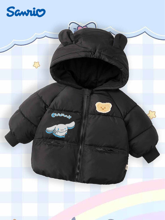 Sanrio Official Licensed Cinnamoroll 3D Bear Ears Hooded Jacket - Thick Winter Coat with Heart & Cinnamoroll Print, Unisex & Casual Outerwear, Warm Jacket for Outdoor Play & Daily Wear, Cute Character Design (Officially Licen