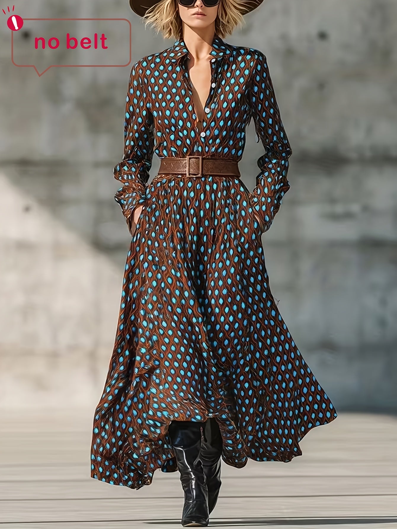 NS702 2025 Spring/Summer New Polka Dot Elegant Print Long Women's Dress Without Belt