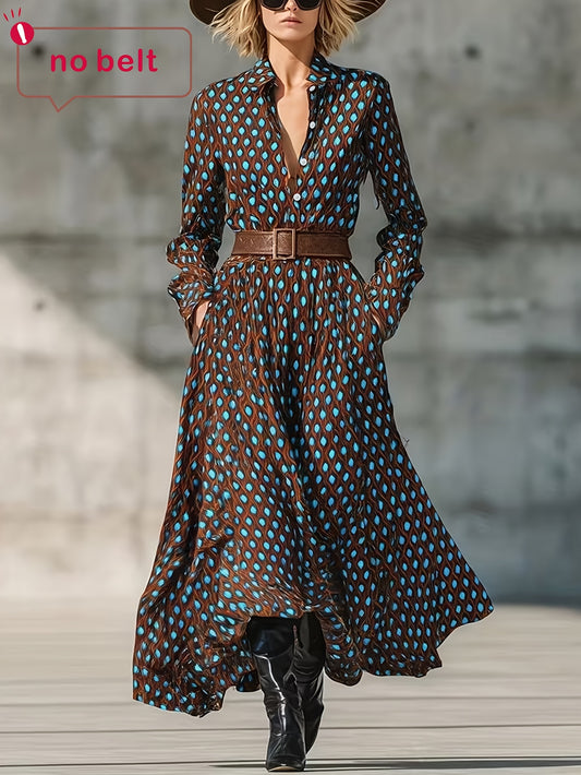 NS702 2025 Spring/Summer New Polka Dot Elegant Print Long Women's Dress Without Belt