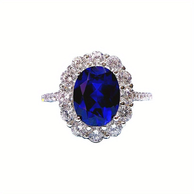 Ladies' Fashion Jewelry, Classic Artificial Sapphire Oval 7 * 9 Ring, Light Luxury Design, Elegant, Atmospheric, Trendy and Simple Ring, High Quality Jewelry for Women, Jewelry for Women High Quality Rings, Sapphire Jewelry f