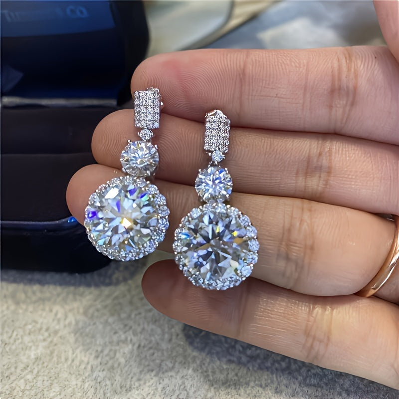 2pcs S925 925 Silver with 5 Carat Moissanite Dangle Earrings Fire Color Super Sparkle Deluxe Hot Deal Party Wedding Holiday Event Daily Wear, Engagement Wedding Holiday, Birthday, Anniversary Ideal Gifts