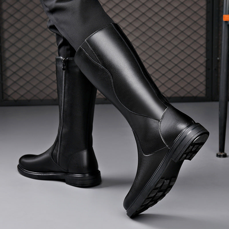 Men's British Style Zipper Boots - Slip-Resistant Rubber Sole, Soft Cushioned Insole & Round Toe - All-Season Black Ankle/Over-the-Knee Boots for Weddings, Business, Casual & Casual Attire - Versatile All-Terrain Comfortable