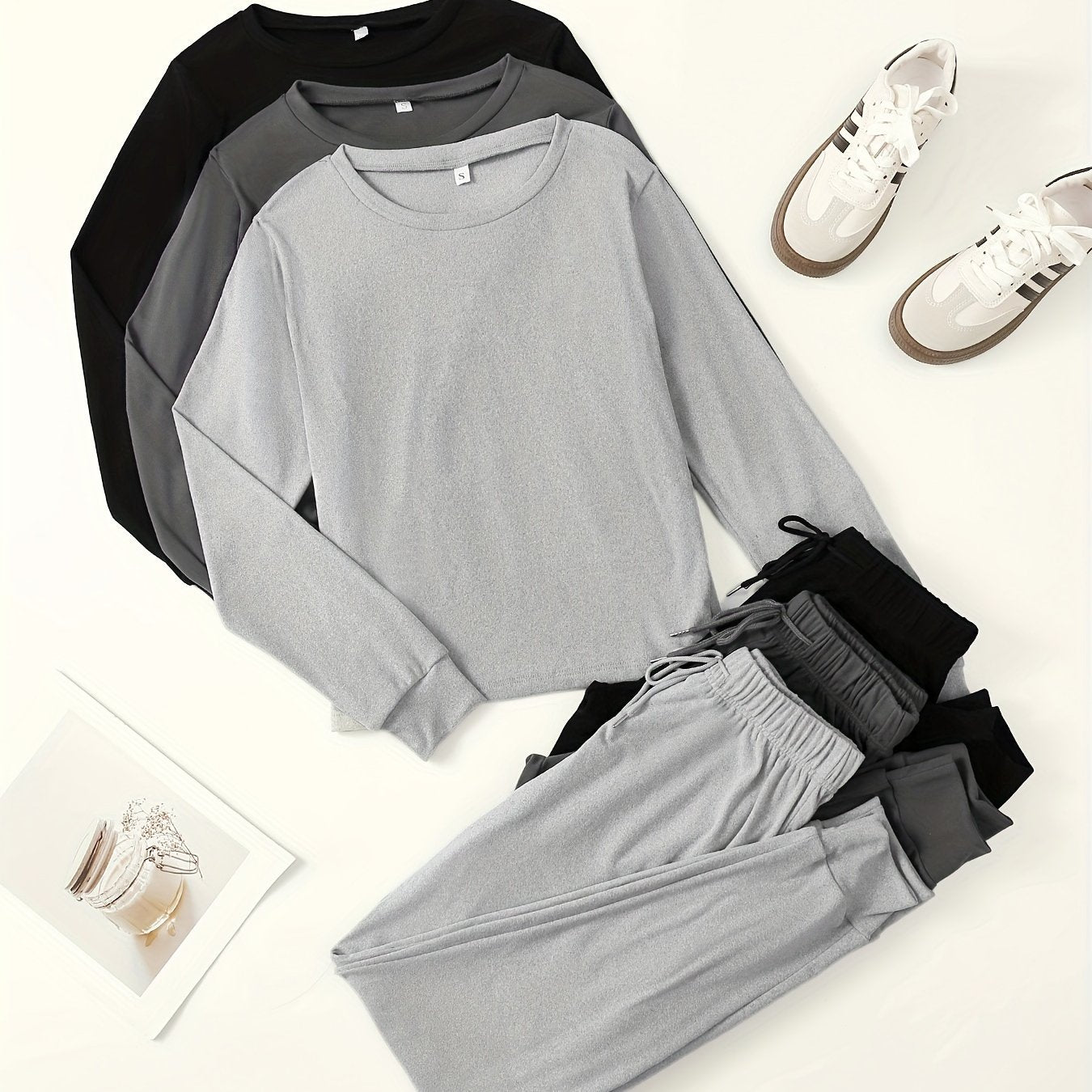 6pcs Set • Solid-color Women's Long-sleeve and Long-pants • Made of Velvet Fabric