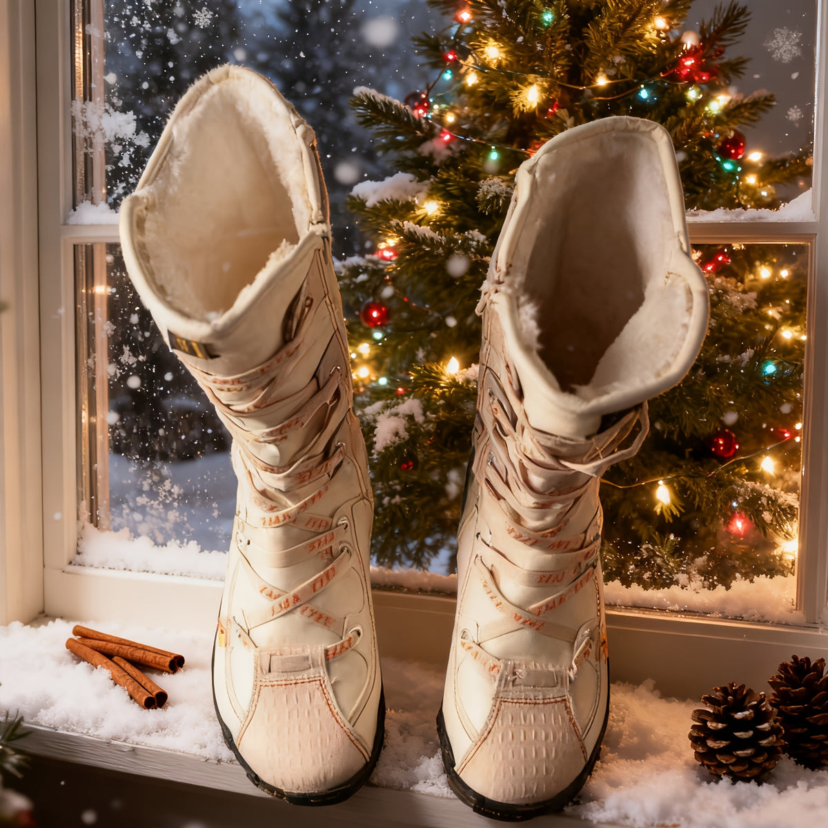 TMA EYES Winter Essential Shoe Cabinet, Non-Slip in Snow! Multiple Colors Available, Fashionable Solid Color Versatile Winter -Lined Warm Women's Calf Boots