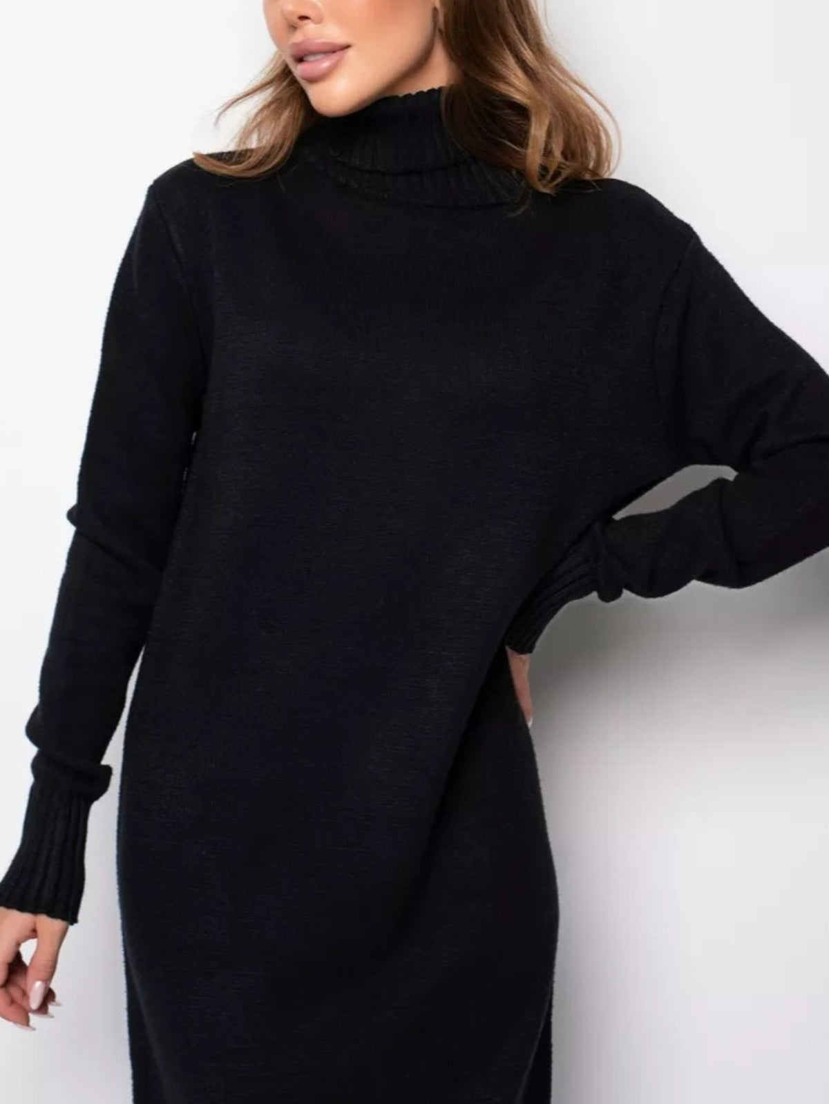High Neck Dress Autumn and Winter New Loose Inner with Solid Color Thin Sweater Skirt, Winter Outfit, Seasonal Fashion, Elegant Design, Loose Fit, Cozy Material, Durable Construction, Women'S Dress, Long Sleeve Dress, Fashion