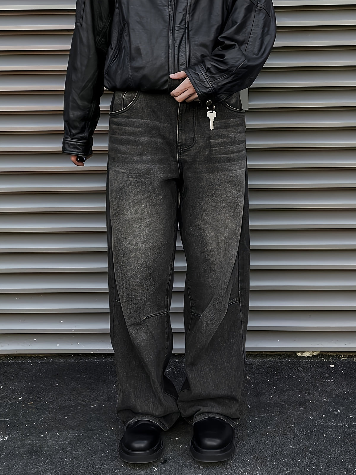Men's Vintage Washed Loose Wide Leg Jeans, Street Style Hip-Hop Denim Pants with Pockets, Comfortable All-Season Casual Wear for Adults