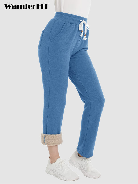 Women's Thermal -Lined Fleece Joggers - Winter Pants with Elastic Waistband & Side Pockets, Non-Sheer Heavy-Duty Sweatpants for Gym, Yoga, Running, Work - Machine Washable Blue Pants (No Power Needed), Cold Weather Wear, Cozy