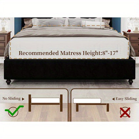PAPABABE Upholstered Platform Bed Frame with 52.8" Sleigh Headboard - Button Tufted Design, No Box Spring Required, Easy Assembly, Durable Hardwood & Polyester, Classic Style for Modern Bedrooms, Bedroom Furniture, Elegant Be