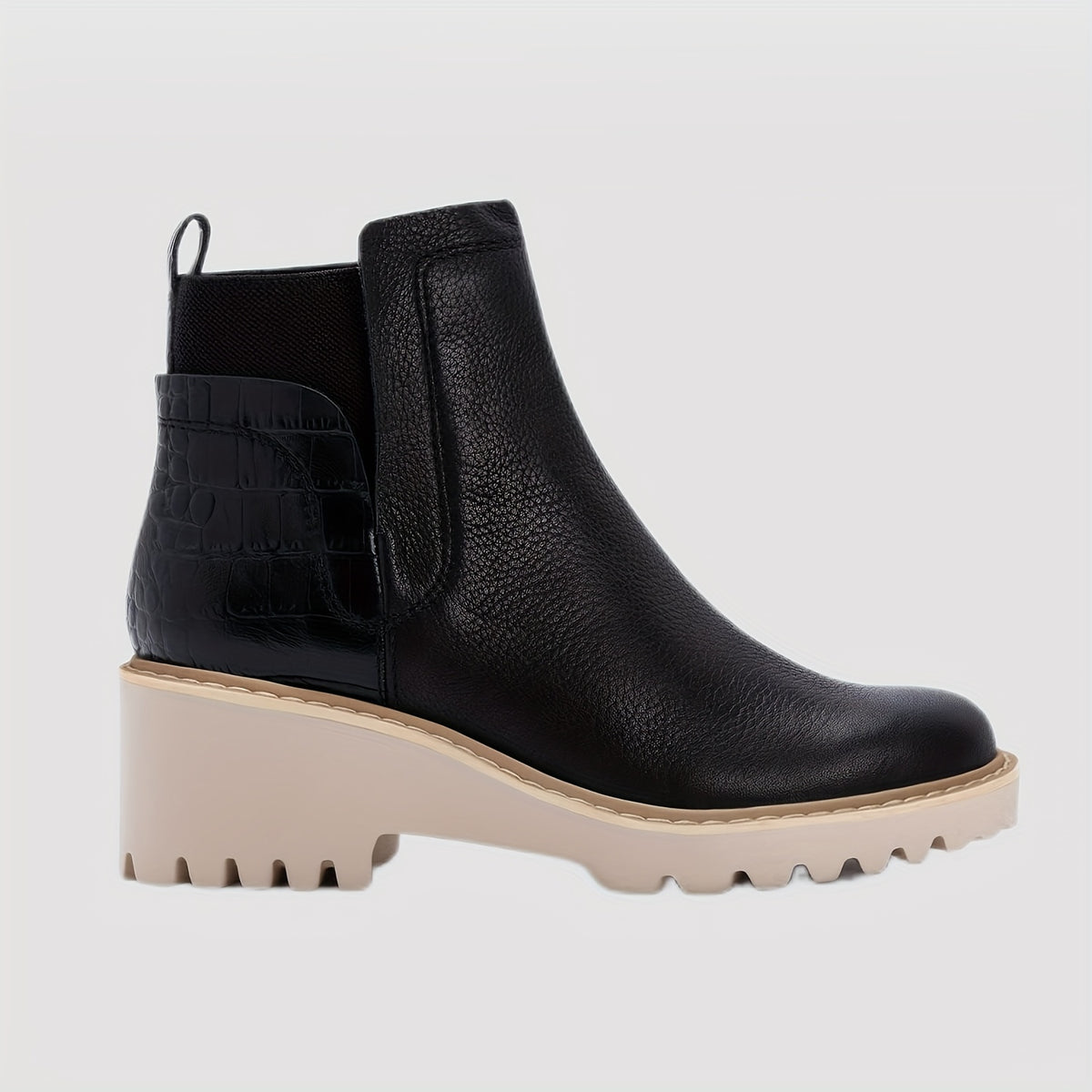 Women's Chunky Heel Boots - Ankle High, Non-Slip Cover Cover Combat Booties with Round Toe & Elastic Side Panels for All-Season Casual Wear