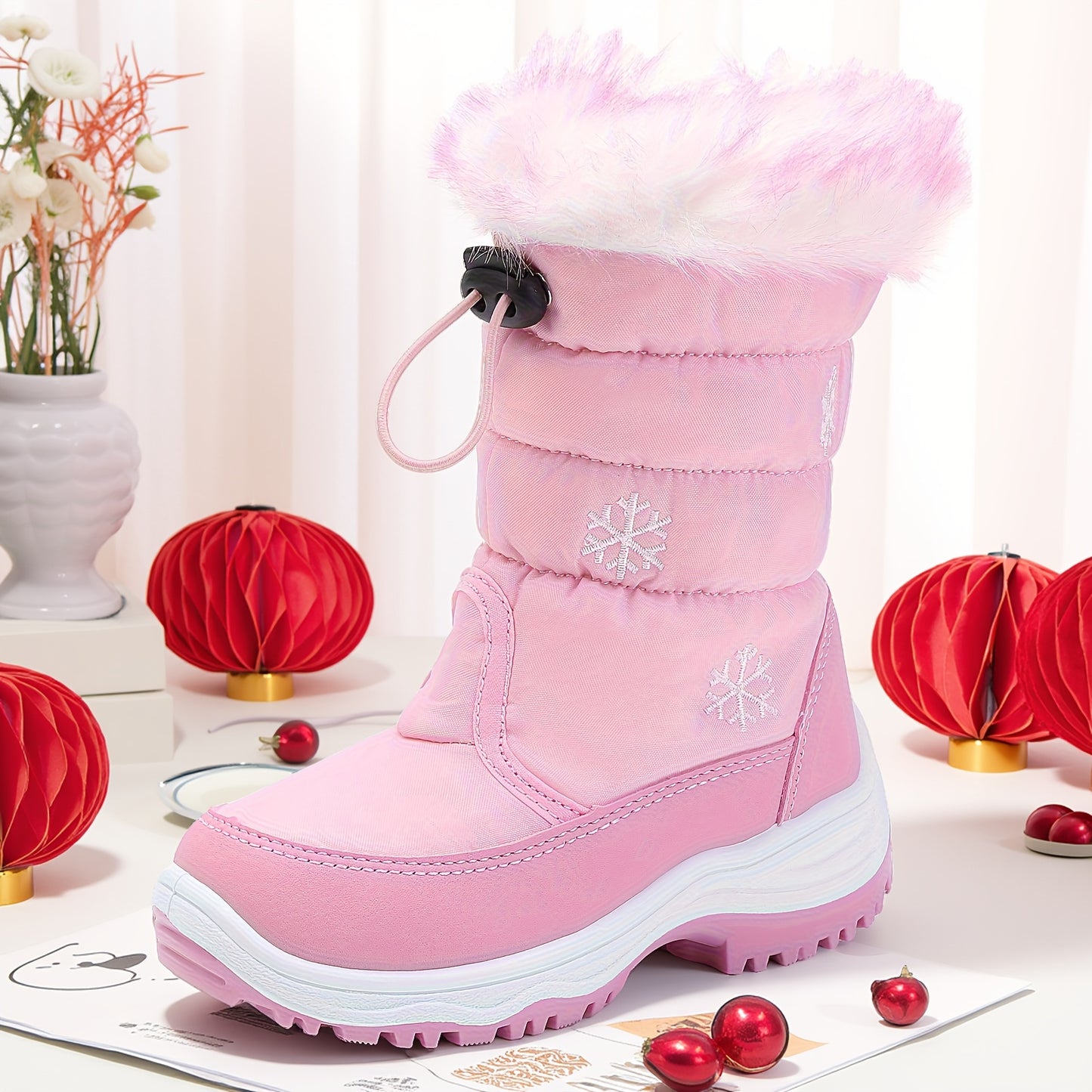 Girls' Winter Snow Boots with Plush Lining - Cute Pink & Snow Boots with Zipper Closure, Warm Mid-Top Round Toe Snow Boots for Girls, All-Season Outdoor Play, Hiking & Casual Wear, Winter Boots, Hiking Footwear, Stylish Footw