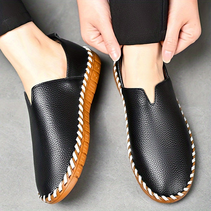 Comfy Non Slip Men's Solid Colour Slip On Loafer Shoes - Durable Dress Shoes For Outdoor Activities