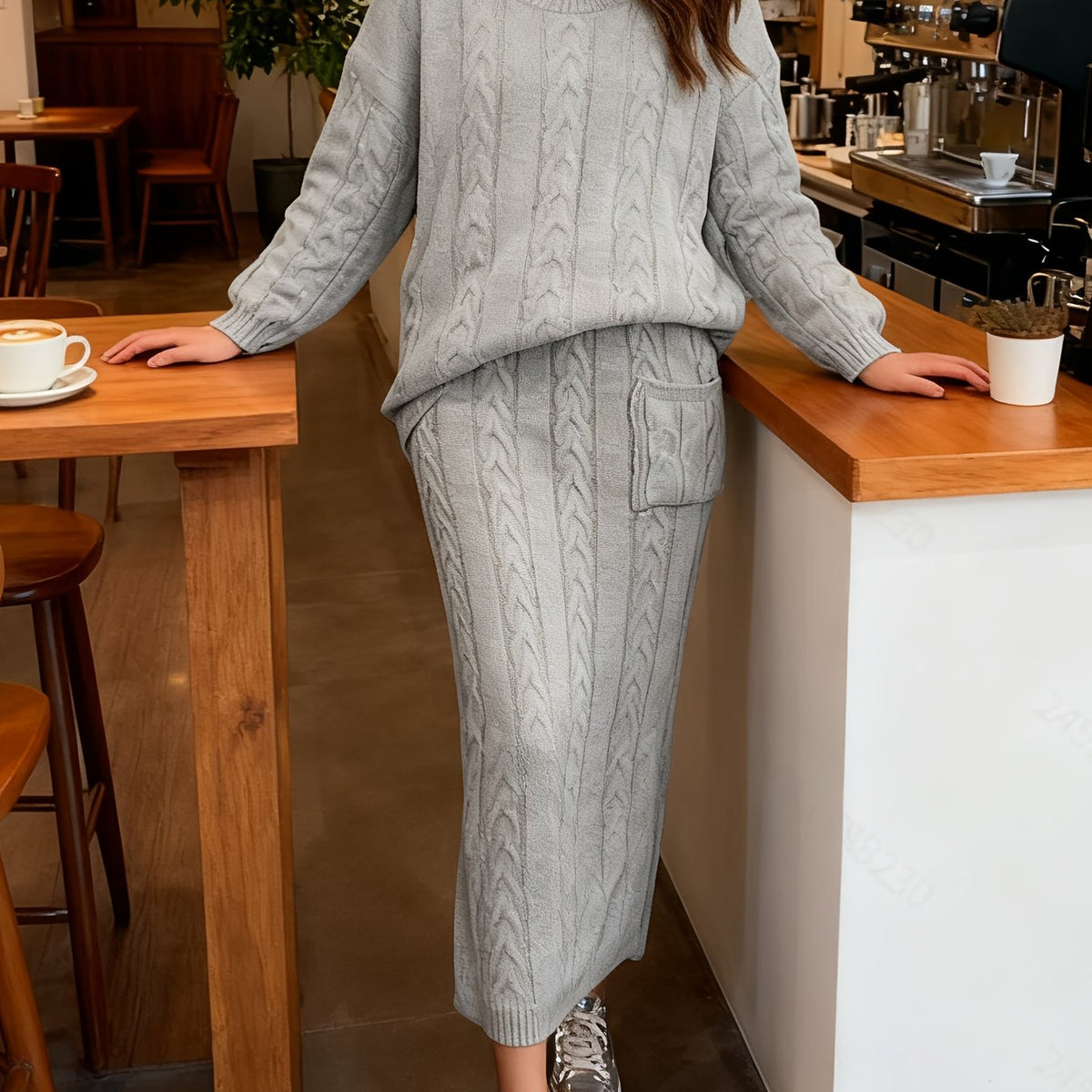Autumn Winter New Women'S Fashion European and American Style Braided Sweater Set Dress In Stock