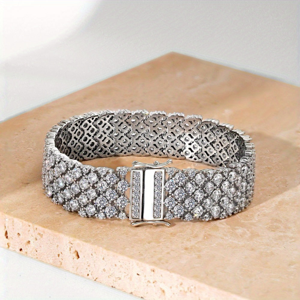 LYEE CYEE S925 925 Silvery Tennis Bracelet - French-Style Ultra-Shiny Synthetic Synthetic Zircon Accents, Plated, Lightweight & Durable for Weddings, Parties, Holidays, Birthdays, Anniversaries - Ideal Gift for Men, Tennis