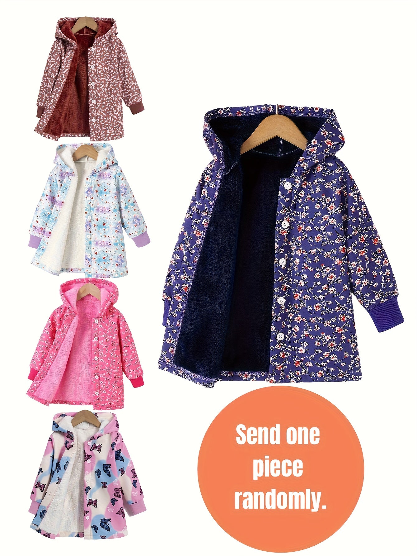 1pc Girls' Winter Coat - Long Sleeve Hooded Jacket with Front Button Closure, Non-Stretch Fabric for Cold Weather, School, Hiking, Everyday - Easy-to-Wear Outerwear for Girls (Random Color: Brown/Blue/Black/White/Pink/), Hiki