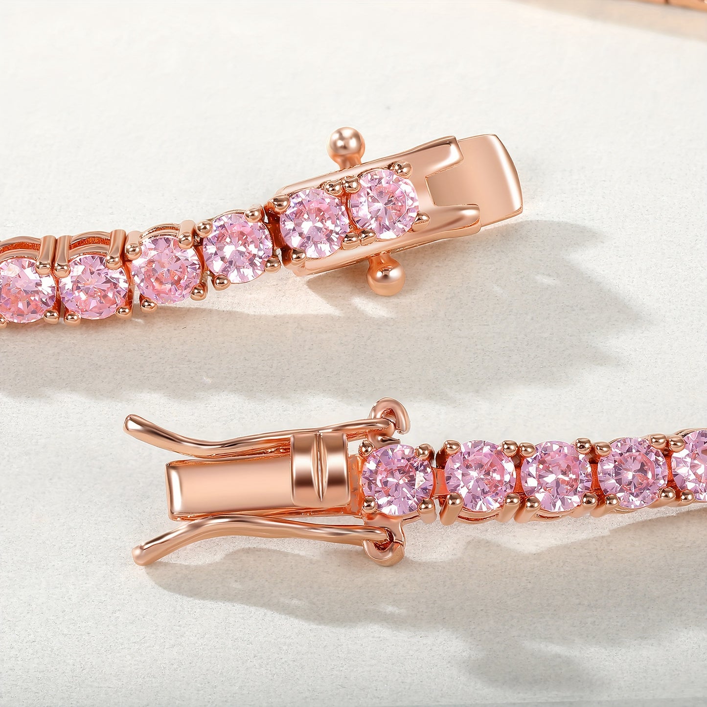 June Birthstone Tennis Bracelet - 3mm Pink Cubic Synthetic Cubic Zirconiaia Sparkling Interlocking Loop Jewelry for Men & Women, Pink CZ Birthday Gift for June Birthdays, Christmas, Parties, Year-Round Wear, Affordable Luxury