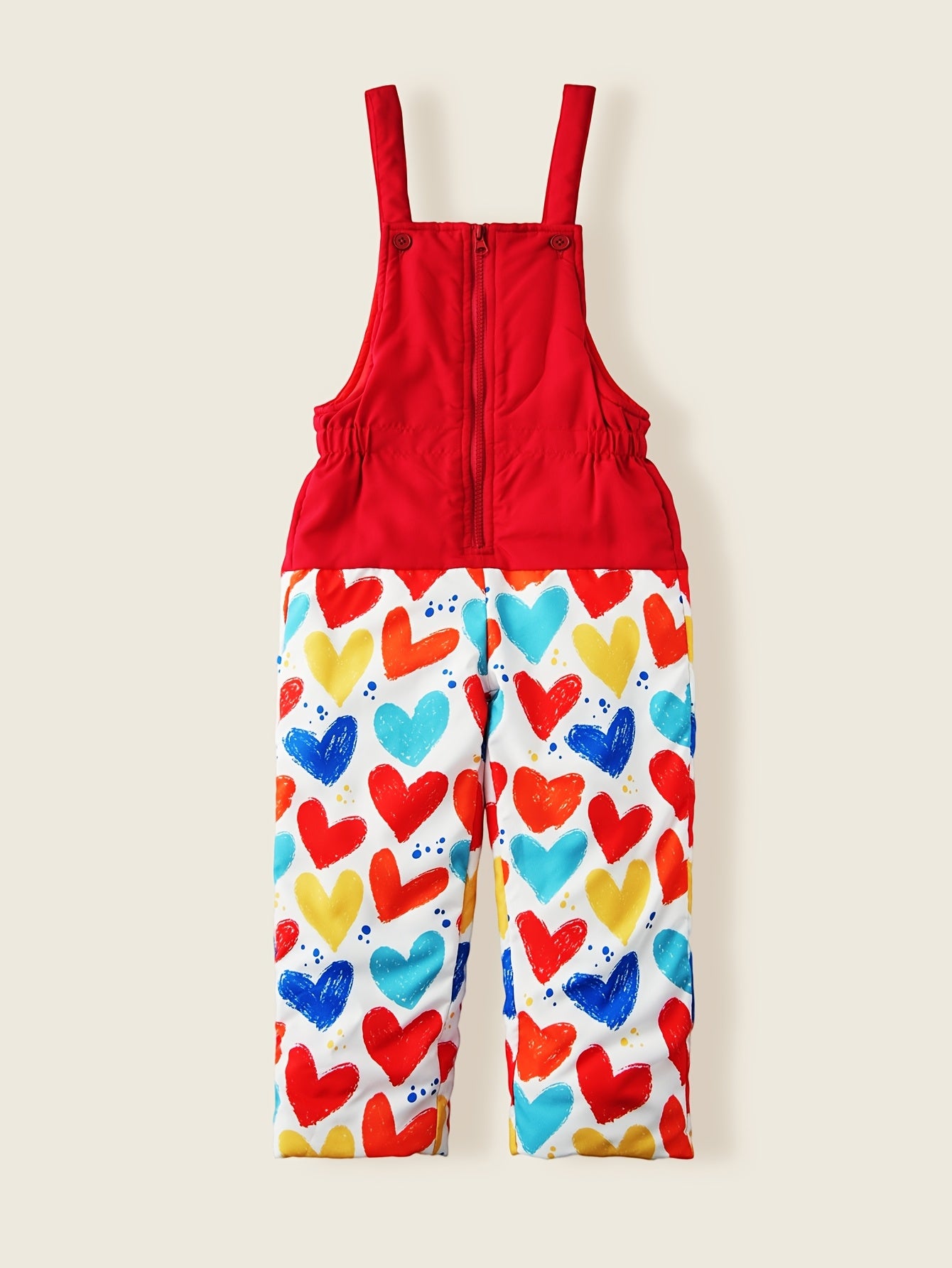 Girls' Cute Ski Suit Set - Winter Snow Jacket & Pants with Heart Print, Red Contrast Color Block, Hooded Jacket & Zipper Closure, Machine Washable Warm Outfit for Baby Girls & (Pink/White/) - Skiing & Snow