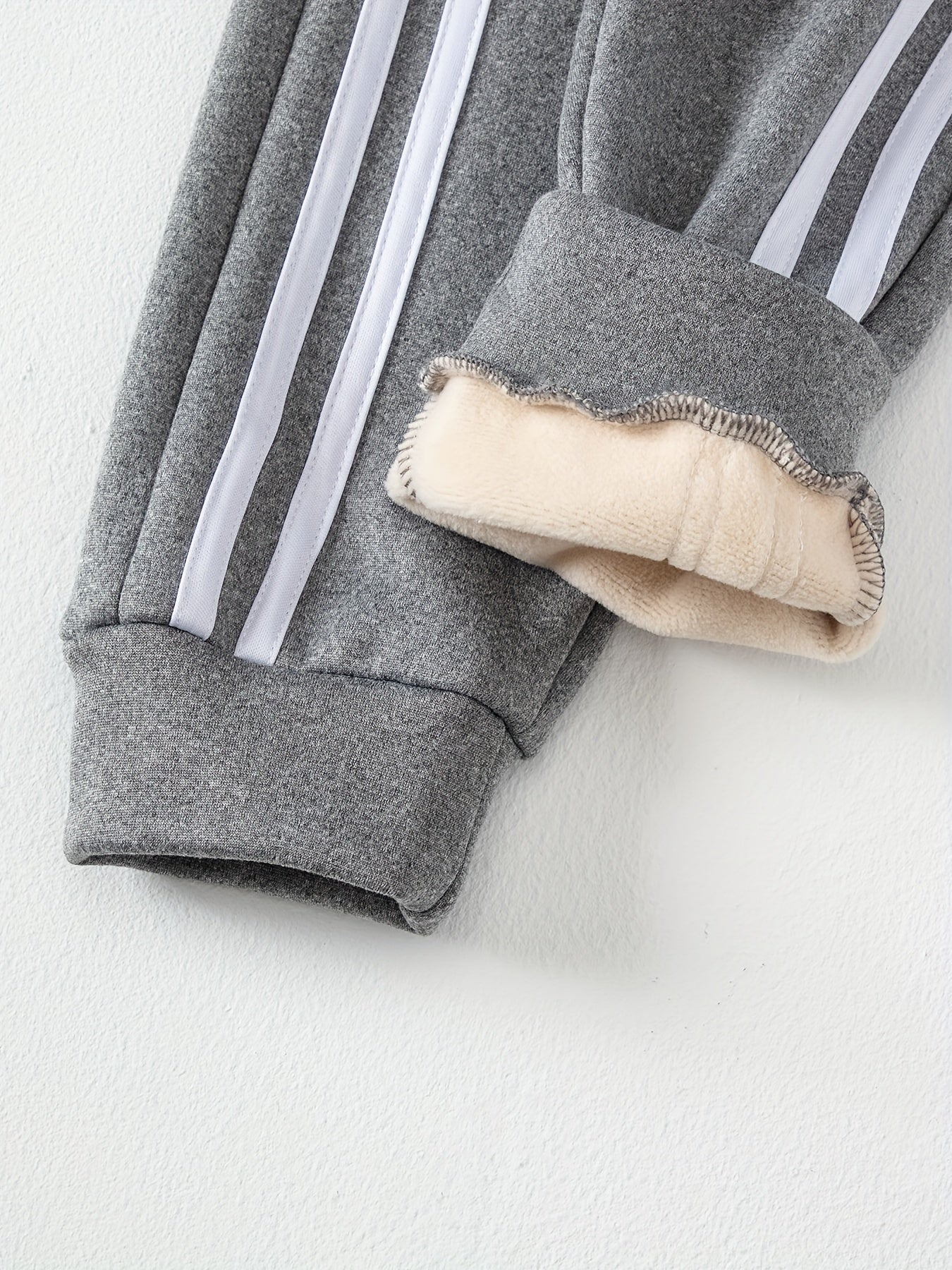 [Fleece-Lined Boys' Joggers] 3-Pack Boys' Fleece-Lined Joggers | Fashionable Loose-Fit Drawstring Pants with Side Stripes, Solid Color Patchwork, Black + Gray + Khaki Combo, Elastic Waistband for Outdoor, Casual & Warm Winter