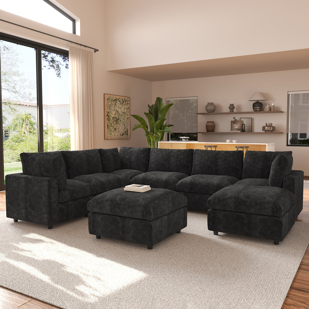[Cloud Couch Sectional] Oversized Modular Cloud Couch Sectional Sofa | 134" U-Shaped Convertible Living Room Set with 2 Ottomans, Washable & Replaceable Covers