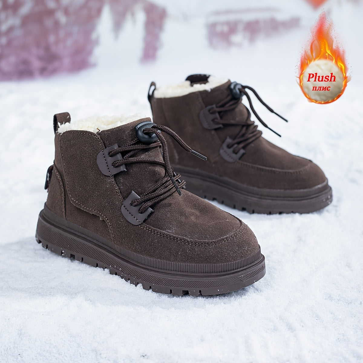 Boys & Girls Winter Snow Boots - Heavy-Duty Slip-Resistant Thermal Insulated Mid-Calf Boots with Cushioned Insole, Lace-Up & Pull Tab Closure, All-Terrain Traction Tread - Ideal for Snow, Ice, and Wet Conditions - Youth Boys