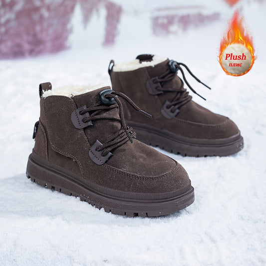 Boys & Girls Winter Snow Boots - Heavy-Duty Slip-Resistant Thermal Insulated Mid-Calf Boots with Cushioned Insole, Lace-Up & Pull Tab Closure, All-Terrain Traction Tread - Ideal for Snow, Ice, and Wet Conditions - Youth Boys