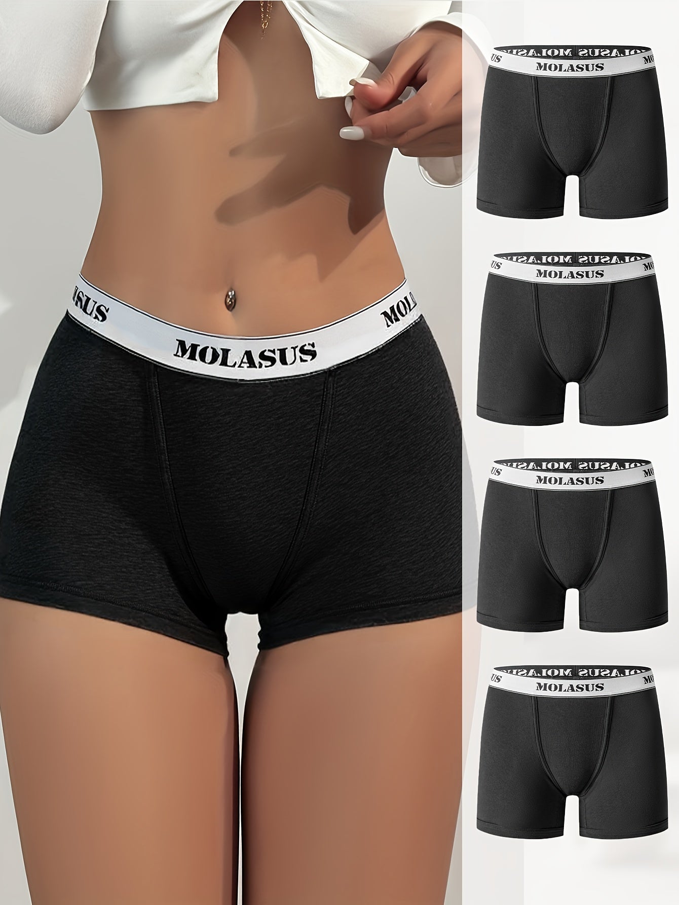 4-Pack Plus Size Women's Mid-rise Brief Underwear- Seamless Letter Waistband, Breathable Cotton/Spandex Blend, Comfortable Everyday Underwear, 1XL-4XL Size Range